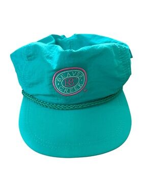 Vintage 80s Beaver Creek Ski Resort Nylon Rope Hat Teal Pink Neon Retro